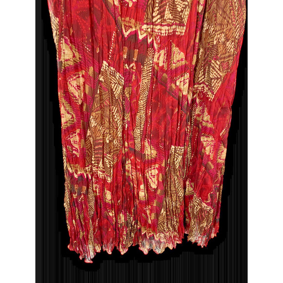 Ruby Rd Maxi Skirt Crinkle Pull On Long Red Tan Romantic Boho Western Y2K New 14 - Picture 4 of 9